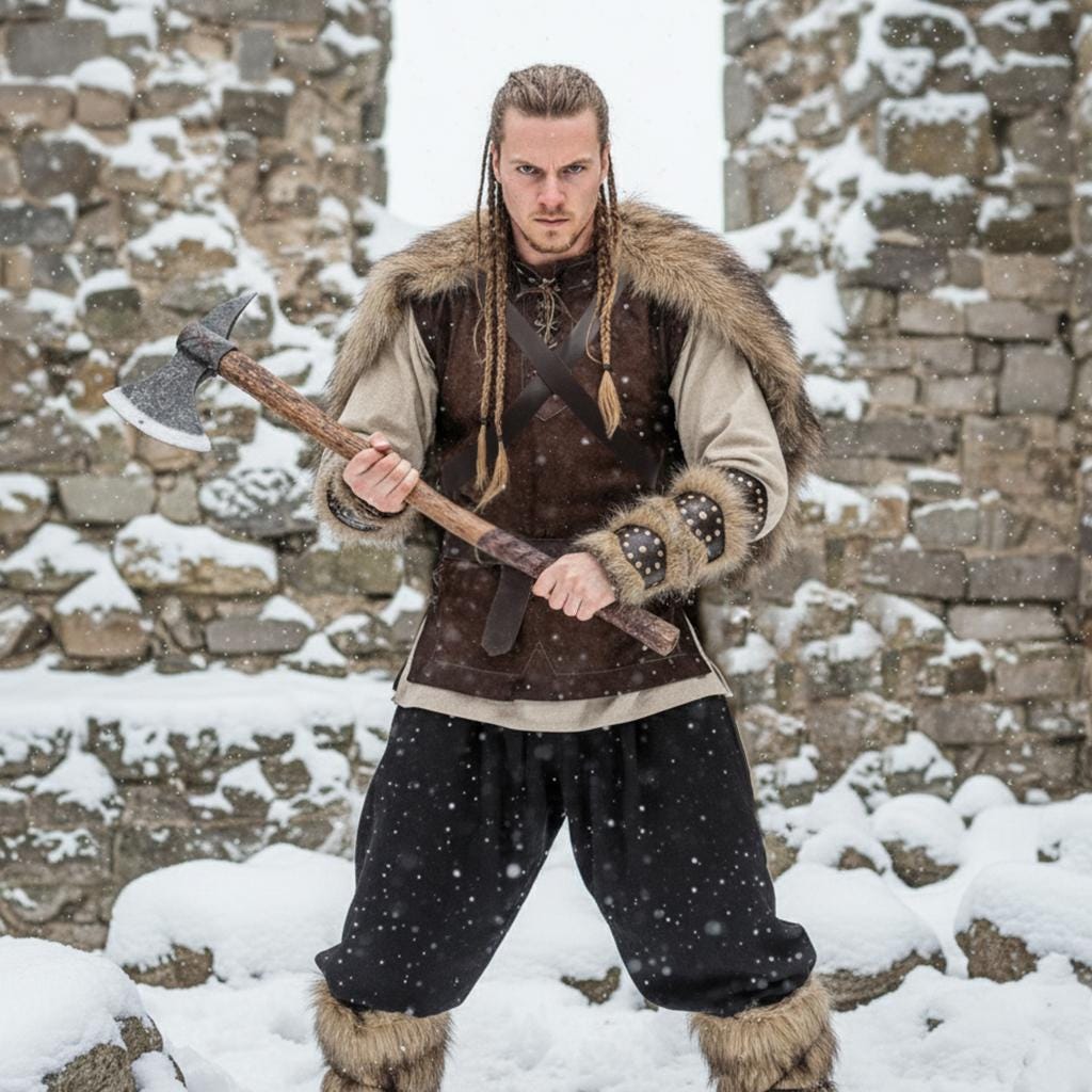 Medieval Barbarian Full Costume: Faux Fur Shoulder Mantle Cape