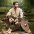 Medieval Viking Men Outfit - Knight Shirt Tunic, Ranger Pants Trousers & LARP Cosplay Armor Leather Accessories. Warrior Halloween Costume product logo
