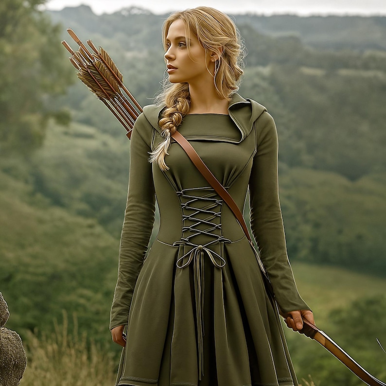 Ranger Women Hoodie Dress, Medieval Elven Assassin Hooded Cape Robe ...