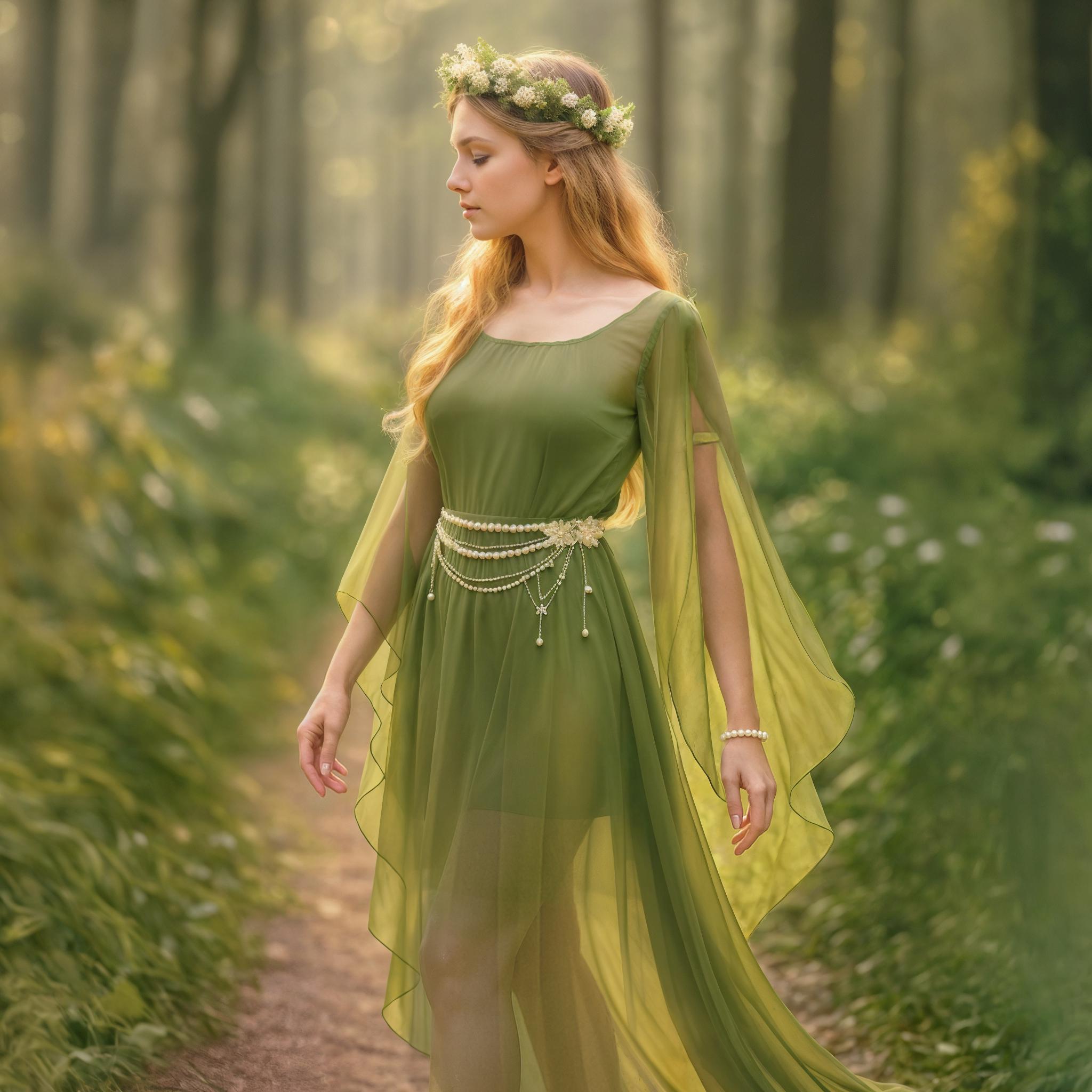Forest Fairy Elven Green Dress, Medieval Renfaire Long Tulle