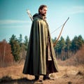 Medieval Hooded Cape Cloak for Fantasy Renaissance Cosplay, Renfaire or Halloween Themed Party, Ranger Men LARP Outfit, Linen Coat with Hood