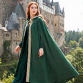 Medieval Hooded Cape Cloak for Fantasy Renaissance Cosplay, Renfaire Elven Emerald Green Coat with Hood, Women LARP Outfit