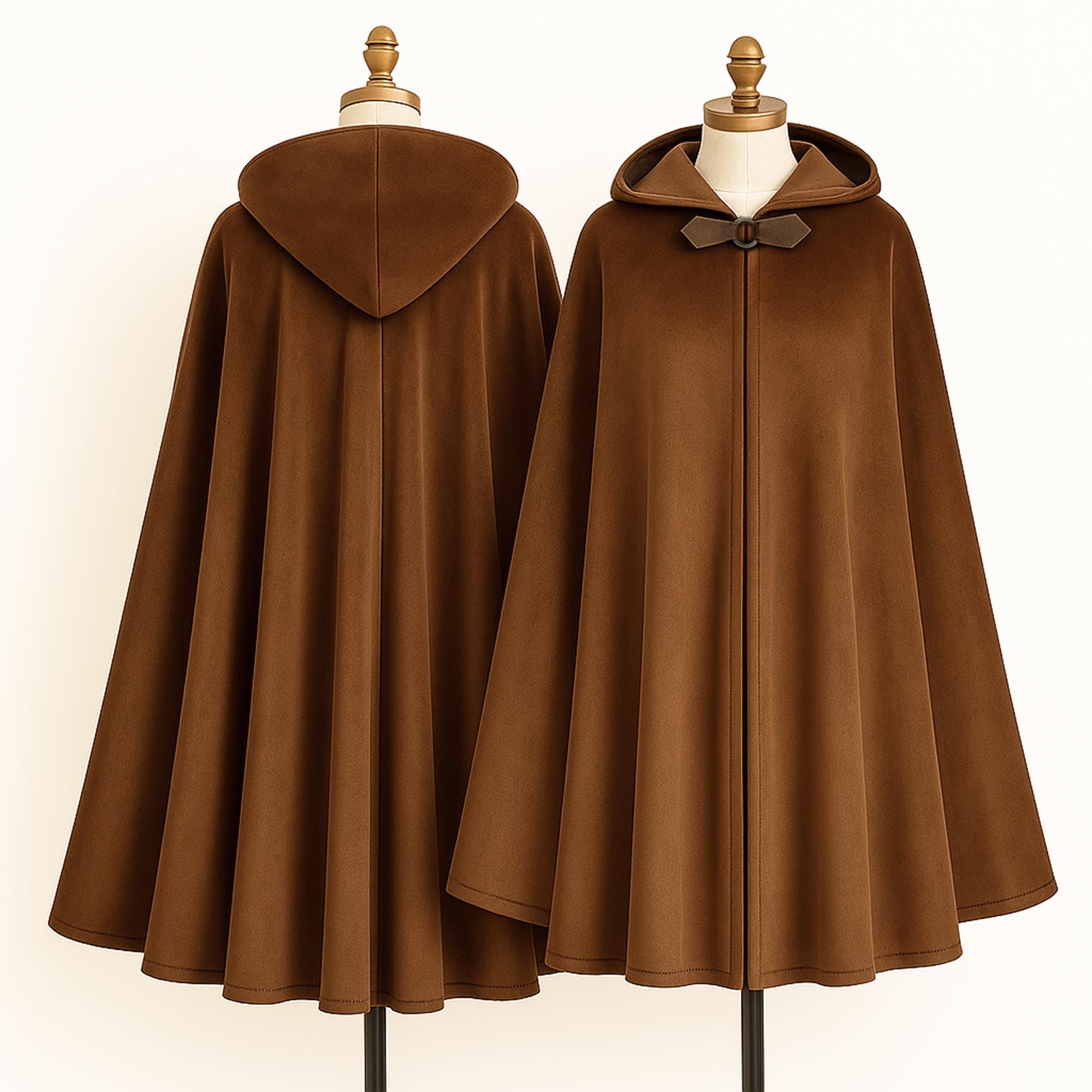 ホビット用フォレストグリーンベルベットフード付きマント、中世ロール