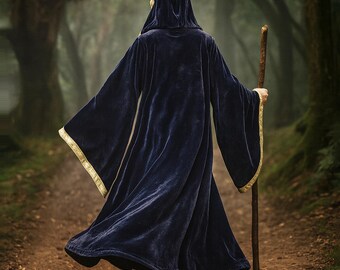 Costume Cape à Capuchon Moine Médiéval - Robe Prêtre Renaissance Magicien Vampire Jedi Halloween Cosplay