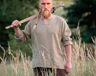 Mittelalter Tunika & Hose aus Leinen Baumwolle, Renaissance Faire Männer Cosplay, Renfaire LARP SCA