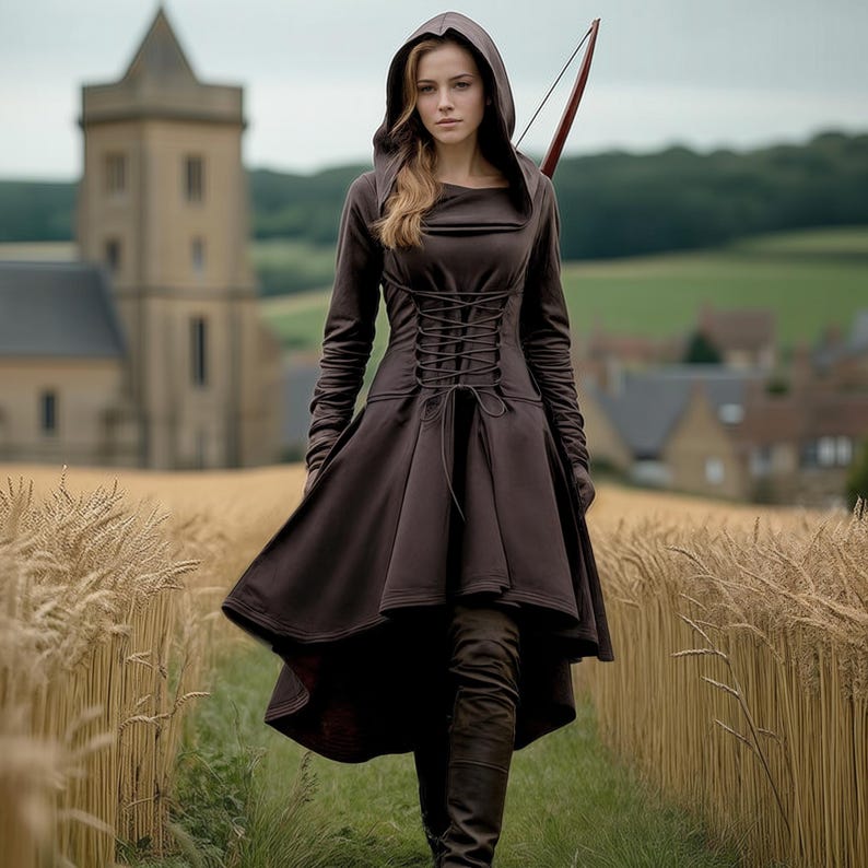 Ranger Women Hoodie Dress, Medieval Elven Assassin Hooded Cape Robe ...