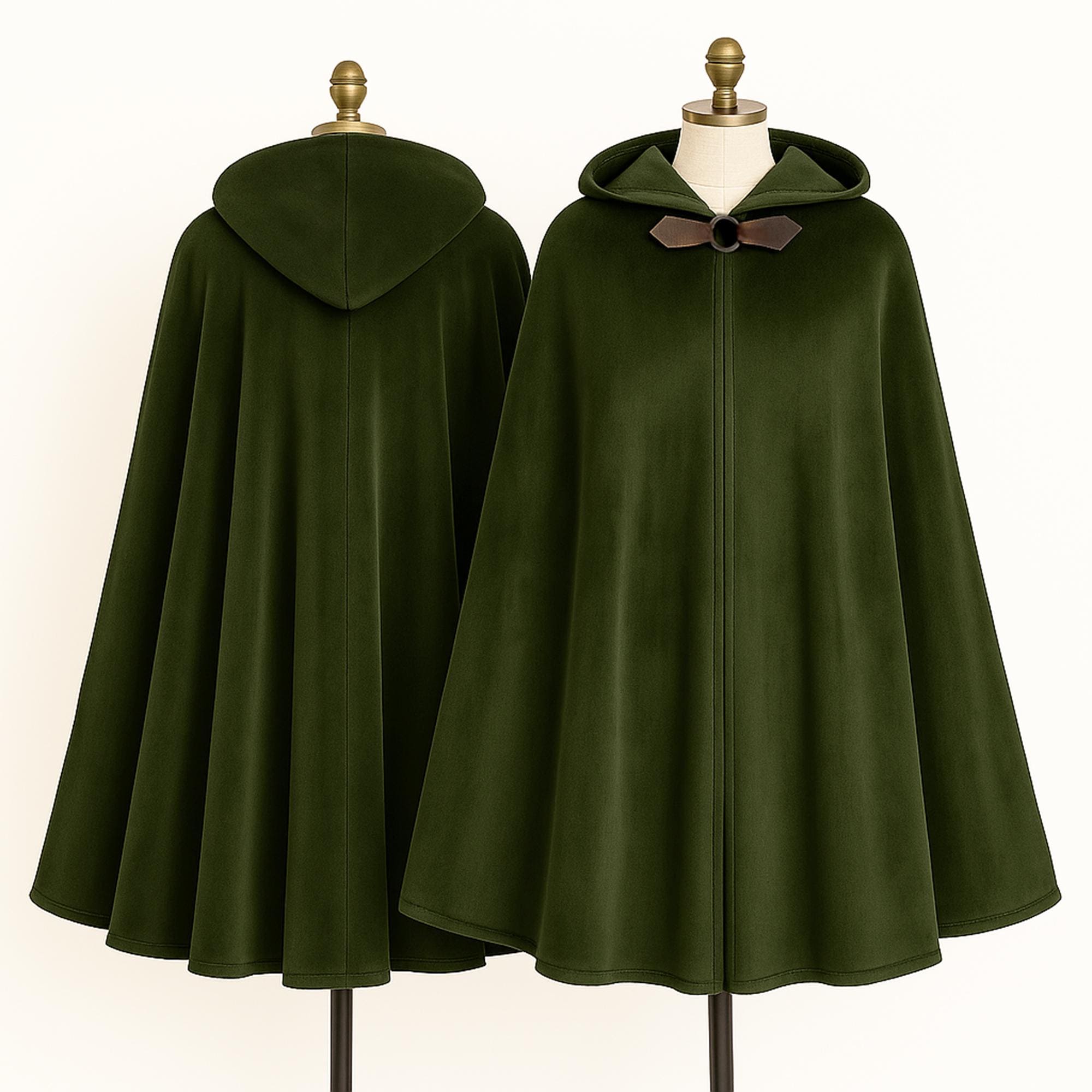 ホビット用フォレストグリーンベルベットフード付きマント、中世ロール