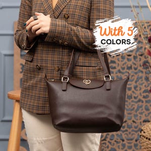 Work Office Bag, Leather Tote Bag, Shoulder Handbag, Everyday Purse, Vegan Leather Tote, Elegant Shoulder Handbag, Brown Vegan Leather Tote