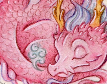Giclee ACEO Print: Pink Crystal Dragon - Limited Edition Print - Terratoff Art by Heather R. Hitchman