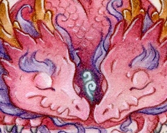 Giclee ACEO Print: Pink Hydra Dragon - Limited Edition Print - Terratoff Art by Heather R. Hitchman
