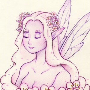 Dibujo original: Sugarplum Seelie Fae - Lápiz de color Grafito Hada Dibujo en Moleskine, Terratoff Arte de Heather R. Hitchman