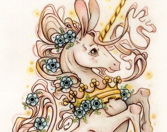 Giclee Unicorn Print: Amaya's Swift  - Limited Edition 5x7 Print - Art by Heather R. Hitchman of Terratoff