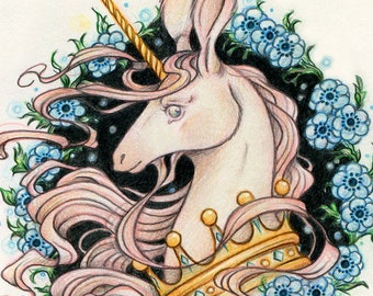 Giclee Unicorn Print: The First Swift Unicorn - Limited Edition 5x7 Print - Art by Heather R. Hitchman