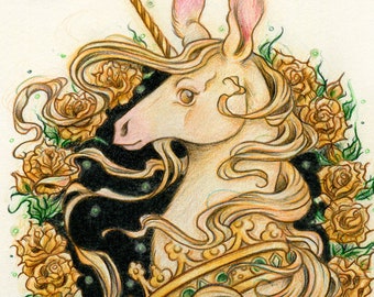 Giclee Unicorn Print: The First Royal Unicorn - Limited Edition 5x7 Print - Art by Heather R. Hitchman