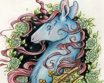 Giclee Unicorn Print: The First Dark Unicorn - Limited Edition 5x7 Print - Art by Heather R. Hitchman