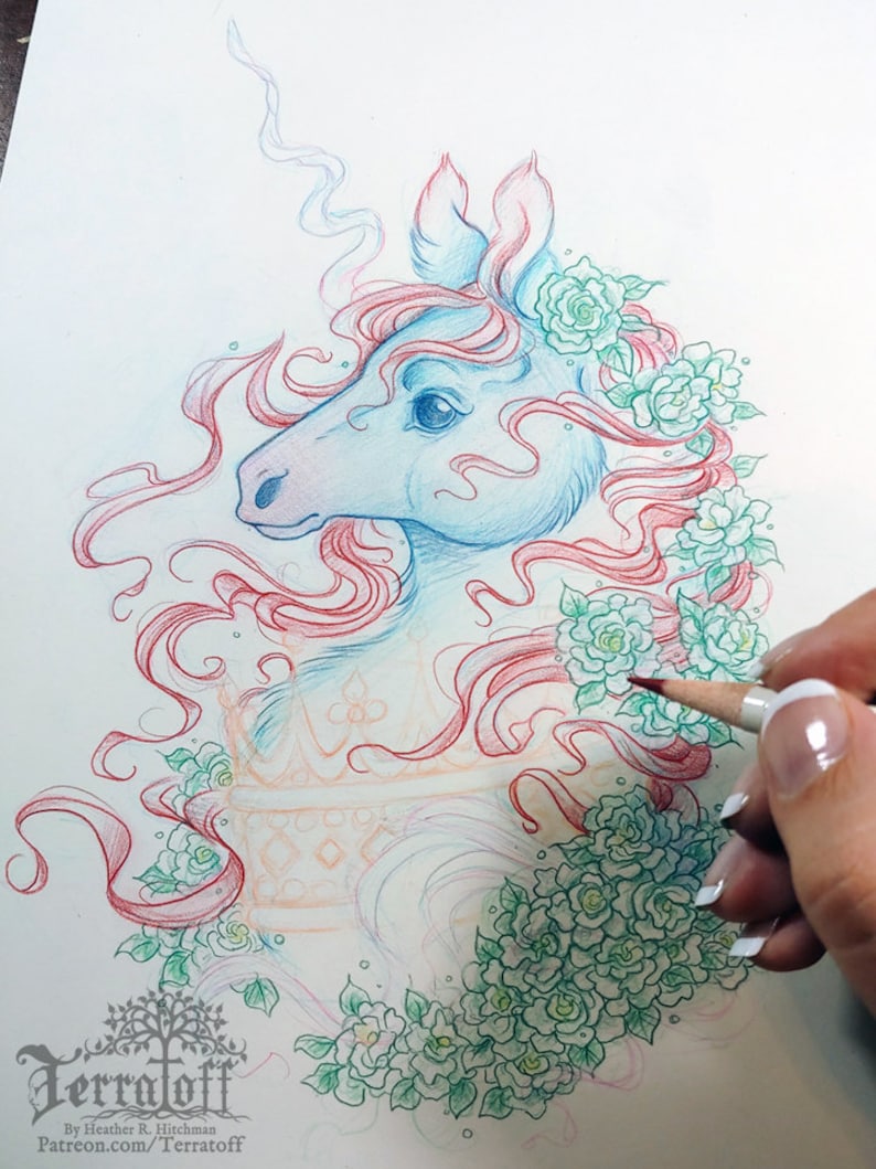 Giclee Unicorn Print: The Dark Unicorn Coronation Hitchman of Terratoff Limited Edition 5x7 Print Art by Heather R