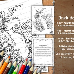 Kirin Coronation Coloring Page Download Kirin Quilin Bust Instant Download Printable Coloring Page JPEG & PDF by Heather R Hitchman image 2