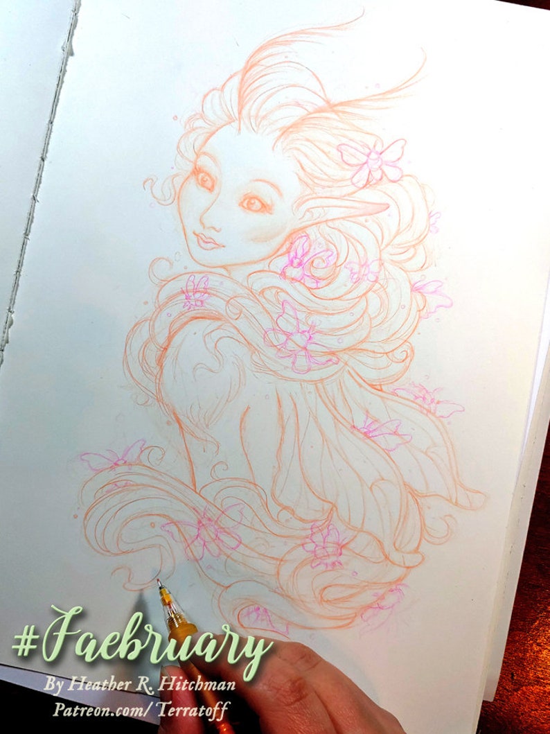 Silk Moth Original Colored Pencil Graphite Drawing on Moleskine Fairy Art Silk Moth Seelie Fae Faerie Art Fairy Illustration