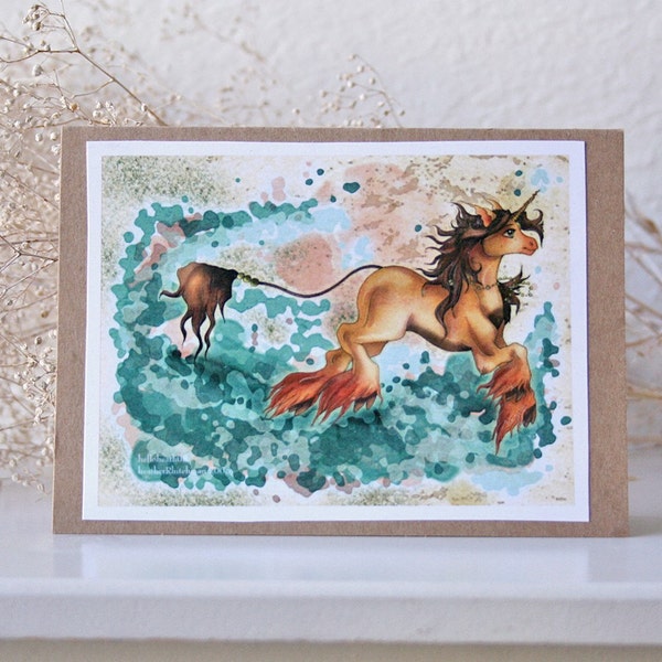 SALE Fantasy Unicorn Beach, Paper Greeting Card