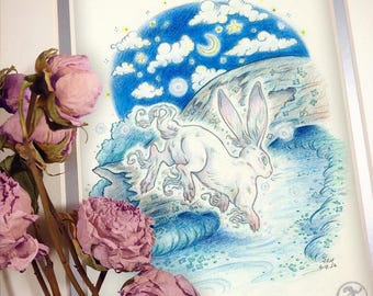 Giclee Hare Rabbit Bunny Print: The Orb Hare - Limited Edition 5x7 Print - Art by Heather R. Hitchman of Terratoff