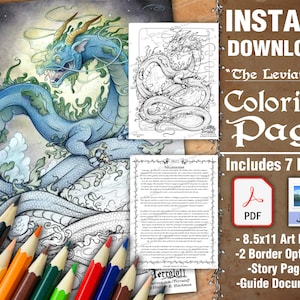 Leviathan Coloring Page Download | Spooky Water Dragon | Instant ...