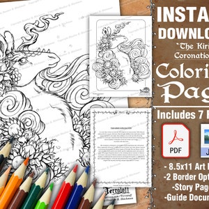 Kirin Coronation Coloring Page Download Kirin Quilin Bust Instant Download Printable Coloring Page JPEG & PDF by Heather R Hitchman image 1