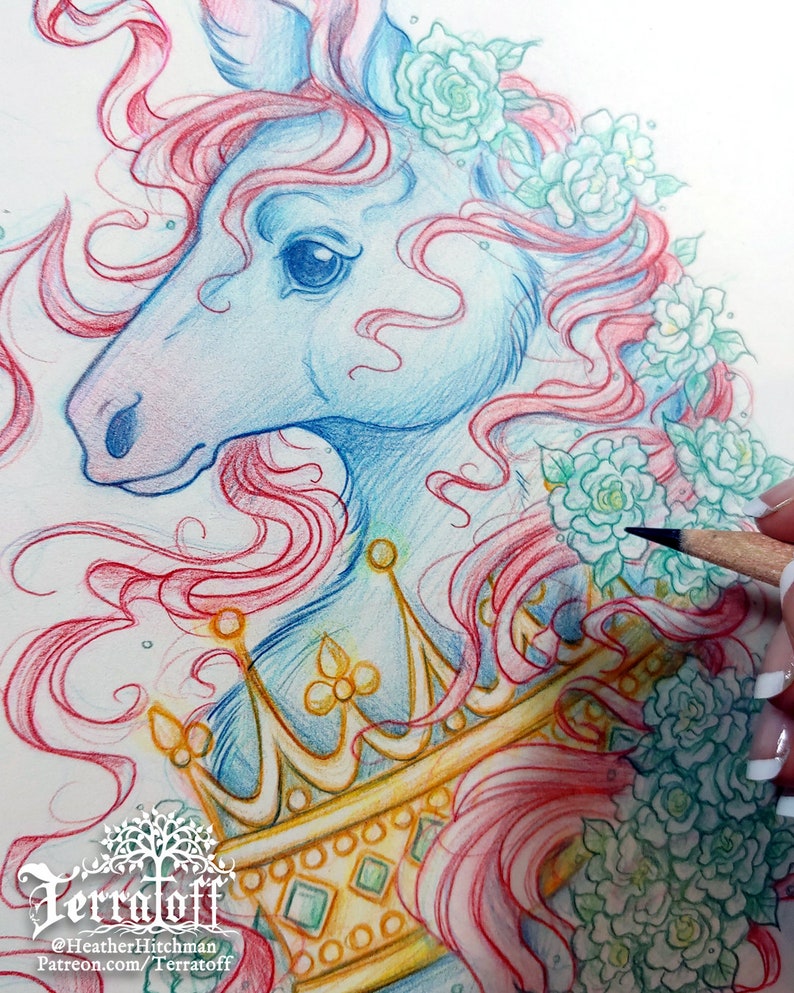 Giclee Unicorn Print: The Dark Unicorn Coronation Hitchman of Terratoff Limited Edition 5x7 Print Art by Heather R