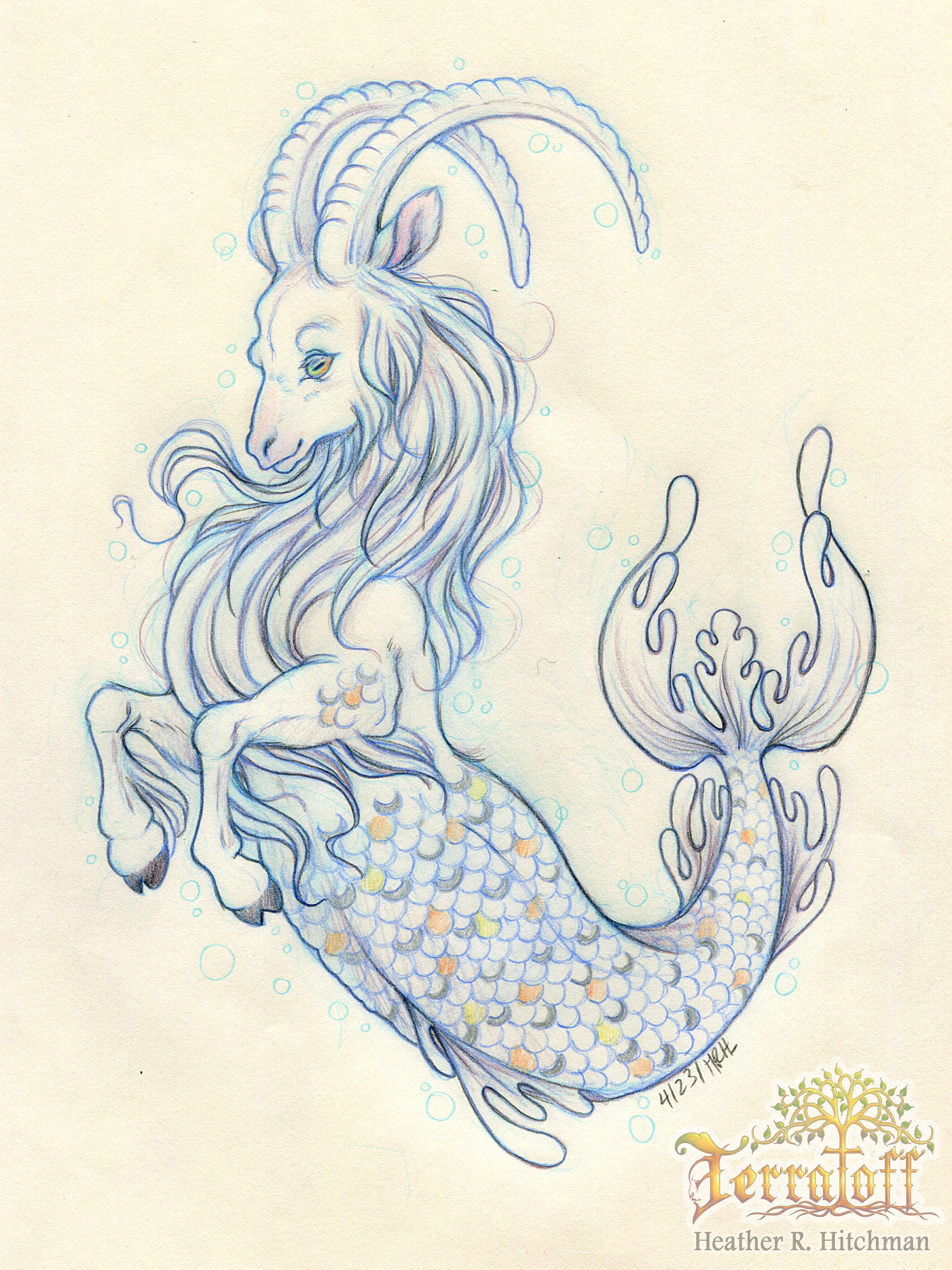 Original Drawing The Capricorn Colored Pencil Graphite Etsy