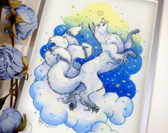 Giclee Kitsune Fox Print: Nights of Yule Kitsune - Limited Edition 5x7 Print - Art by Heather R. Hitchman of Terratoff