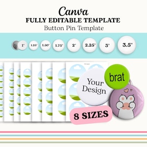 Button Pin Template Bundle Editable Canva Frame Template | Easy Drag and Drop | Sublimation Button Pin | Badge Circle Label | Blank Template