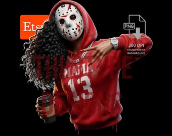 Horror Mama PNG, Scary Halloween Coffee Mom, Hockey Mask Killer Mama, Spooky Sublimation Design, Digital Download