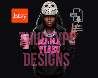 Mama Vibes PNG, Hockey Mask Gangsta Halloween Coffee Mom Design, Sublimation Clipart Digital Download, 300 DPI