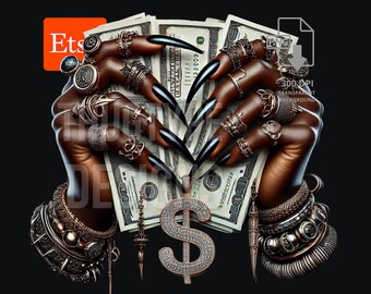 Black Female Hands Holding Money PNG Money Stack Clip art Getting money quotes Money Hustler Sublimation Cute Fingernails Manicure Money