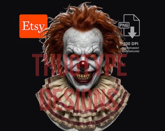 Evil Carnival Clown Halloween PNG, Creepy Horror Clown Design, Sublimation Shirt Digital Download, Spooky Season, 300 DPI