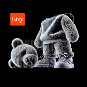 Headless Gangsta Hip Hop Teddy Bear Cartoon, Streetwear Digital Download PNG, Digital Design Grey and Black Trendy File - Ideal for T-Shirts