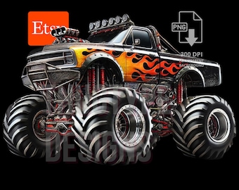 Monster Truck Png, Trendy Sublimation Design, Monster Truck Print, cool monster truck DTF For Shirt Transparent Background Instant Download