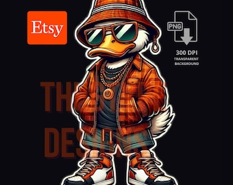 Streetwear Gangsta Duck Sticker PNG Graphic T-Shirt digital design, Graffiti Urban, Cartoon Duck, Sublimation Vector Cricut, DTG clipart