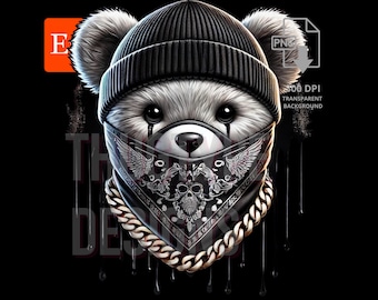 Orsacchiotto gangster hip hop con graffiti - Download digitale PNG, Download digitale PNG, Design di magliette a tema gangster png