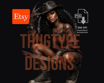Clawed Killer Halloween Woman PNG, Crouching Gangsta Nightmare Machete Streetwear Design, Sublimation Shirt Digital Download, 300 DPI
