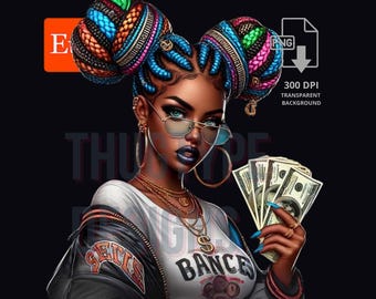 Black girl with money PNG Black dope girl Clipart Woman with Dreadlocks Afro Fashion Girl Getting money quotes inspiration Sublimation