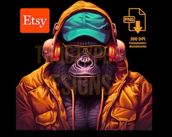 Hip-Hop Gorilla T-shirt Design, Street Style Animal PNG, Urban Gorilla PNG, T-shirt Design PNG, Pod Commercial Use png