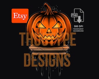 Dripping Pumpkin PNG, Spooky Jack O Lantern Tattoo Design, Sublimation Clipart Digital Download, 300 DPI