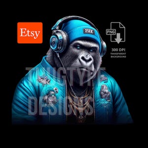 Urban Gorilla T-shirt Design, Street Style Animal PNG, Hip Hop Gorilla PNG, T-shirt Design PNG, Pod Commercial Use