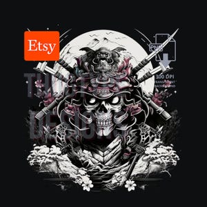 Skull Samurai, Japanese Design, T-Shirt POD Design, Sublimation, PNG, Digital Download, Commercial Use, Resale