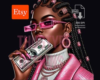 Fashion Hustler Black Girl Clipart, Black Girl With Money PNG, Urban Black Girl, Black Girl Magic Hustle Woman, Gangster Woman png