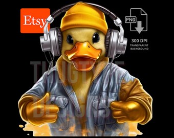 DJ Duck PNG Graphic T-Shirt digital design, Hip Hop Urban, Cartoon Duck, Sublimation Vector Cricut, DTG, clip art