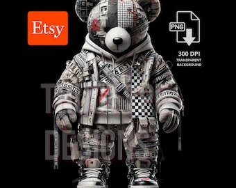 Urban Tattered Teddy Bear PNG Dripping Sublimation Design Png for Tshirt Sublimation Design for Urban Design and Streetwear Sublimation PNG