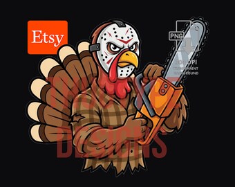 Horror Turkey PNG, Chainsaw Slasher Mask Funny Thanksgiving Design, Sublimation Clipart Digital Download, 300 DPI