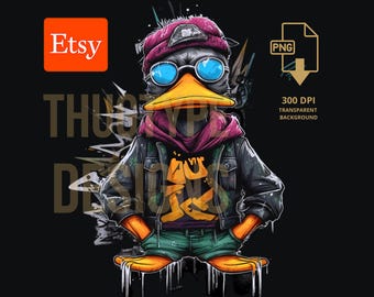 Graffiti Duck PNG Graphic T-Shirt digital design, Graffiti Urban, Cartoon Duck, Sublimation Vector Cricut, DTG, clip art