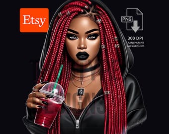 Schwarz Streetwear Mädchen PNG Roter Kopf Schwarz Mädchen Urban African American Babe PNG Herbst Sublimation Spooky Shirts & Hoodies TShirt Png